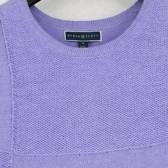 Karen ScottPurple Bliss Blocked Pattern Crewneck Knit Pullover Tunic Sweater 1X - Picture 5 of 8